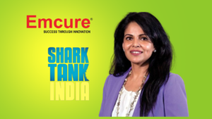 namita thapar with logos of emcure pharma and shark tank india